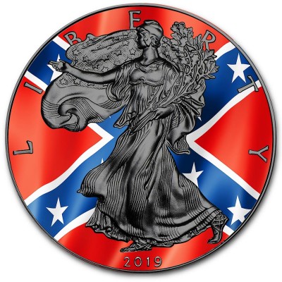 USA CONFEDERATE FLAG American Silver Eagle 2019 Walking Liberty $1 Silver coin Ruthenium plated 1 oz